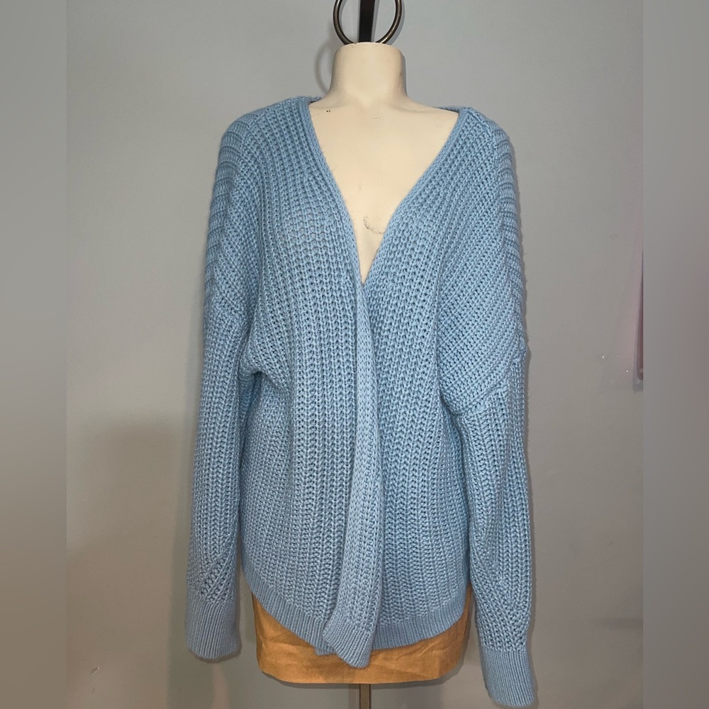 PrettyLittleThing woman’s blue Chunky Knit Open Front Cardigan sweater Large